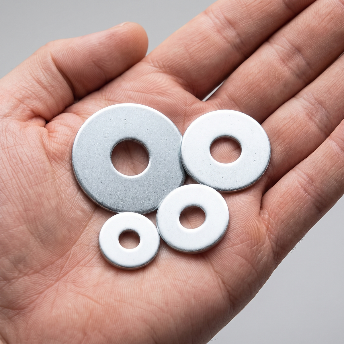 DIYUK Penny Washers, DIN 9021 Zinc-Plated Steel, shown in hand for scale