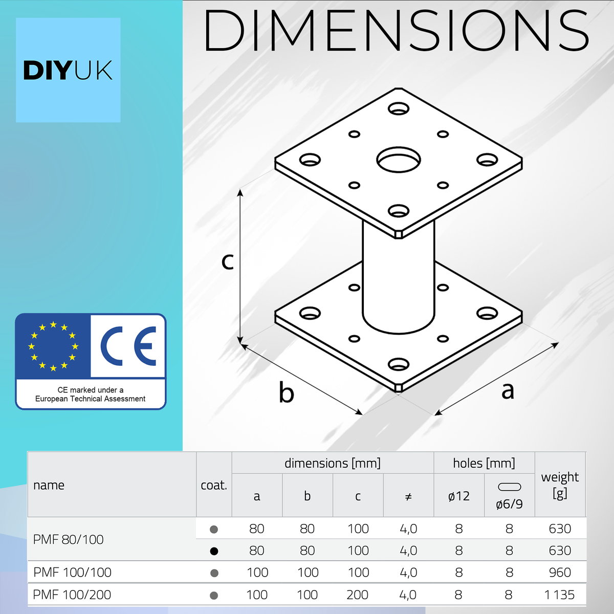 Post Base Bracket Heavy Duty 4mm Steel Galvanised Bolt-Down Elevated - DIYUK