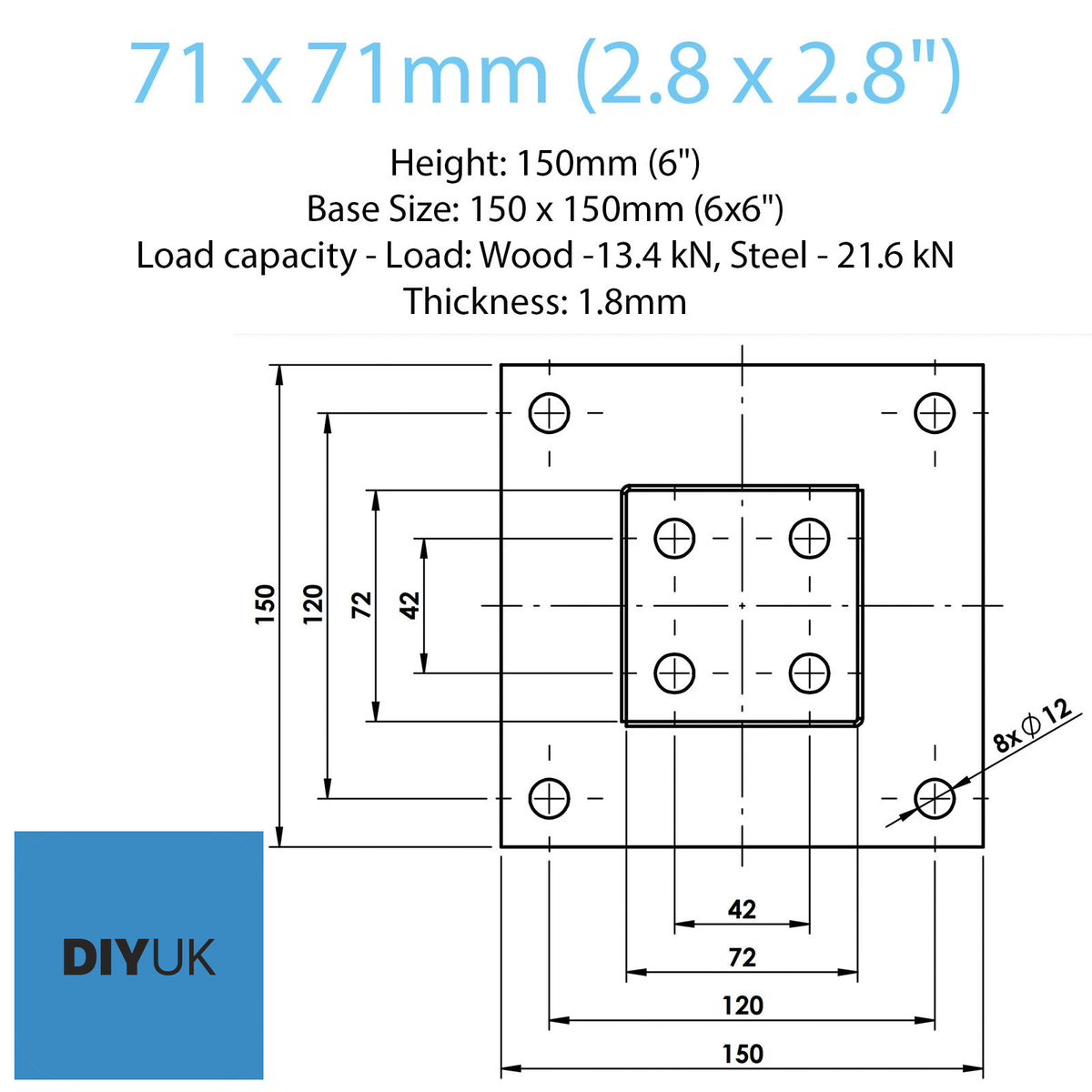 Heavy Duty Galvanised Bolt Down Square Post Fence Foot Base Support Bracket for Sturdy Garden Fencing