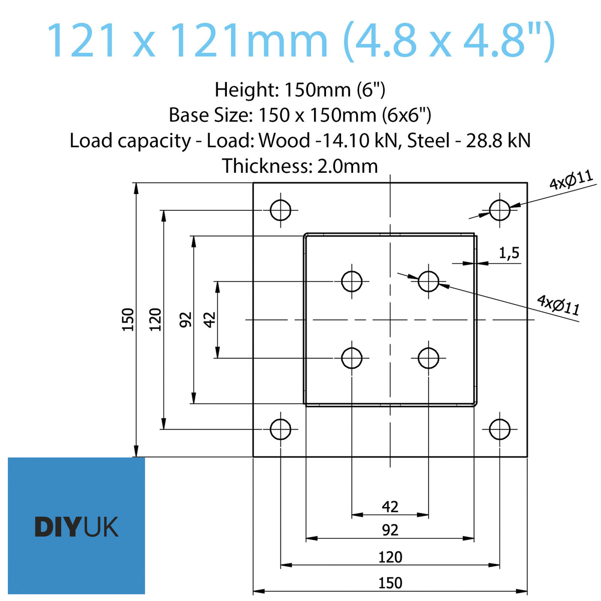 Heavy Duty Galvanised Bolt Down Square Post Fence Foot Base Support Bracket for Sturdy Garden Fencing