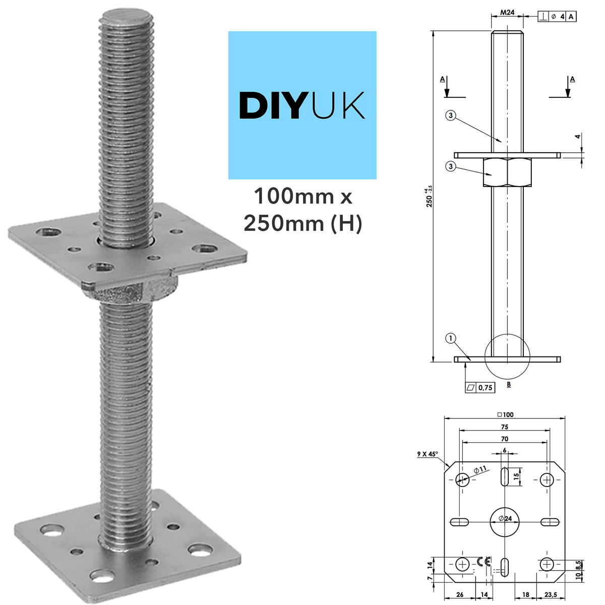 Fence Posts Repair Support Brackets Adjustable Heavy Duty Bolt Down Galvanised Metal for Fence, Decking