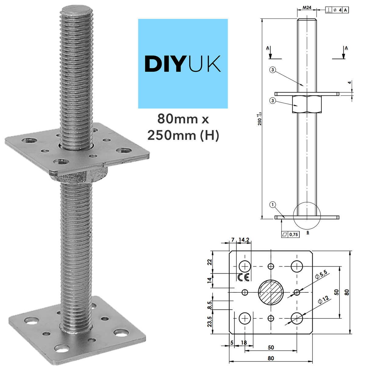 Fence Posts Repair Support Brackets Adjustable Heavy Duty Bolt Down Galvanised Metal for Fence, Decking