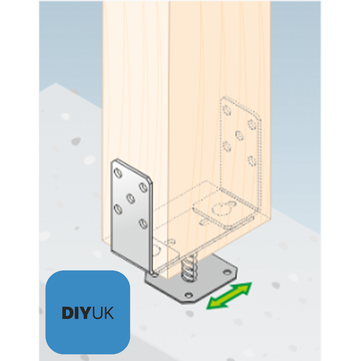 Adjustable 60-200mm Metal Brackets for Fence Post Repair to Concrete, Decking Support 