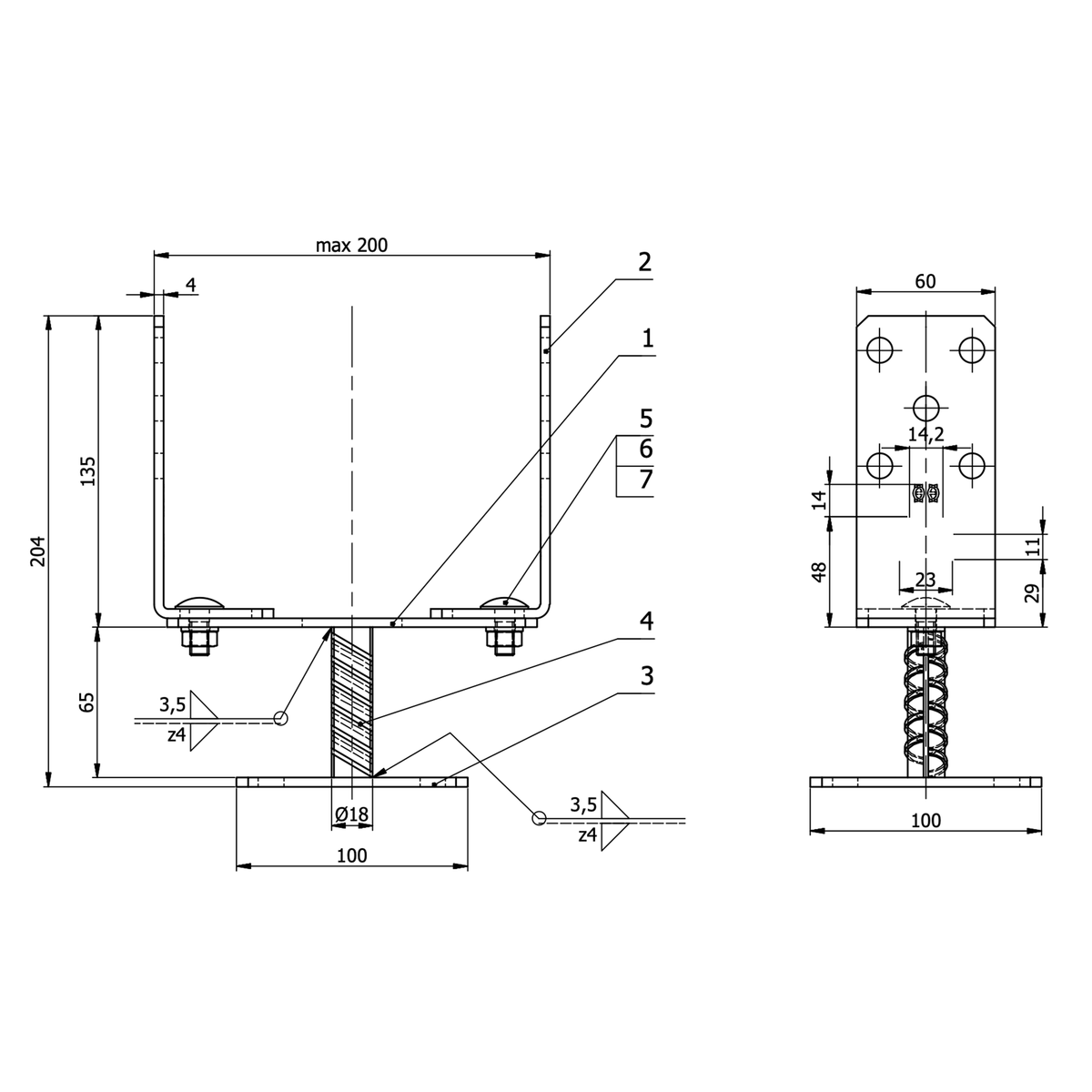 Adjustable 60-200mm Metal Brackets for Fence Post Repair to Concrete, Decking Support 