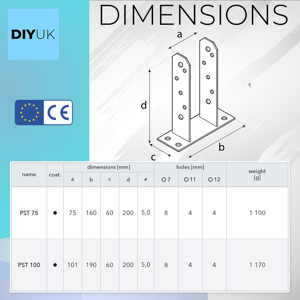 Heavy Duty Galvanised Bolt Down U Post Support Base Brackets for Decking & Pergola Posts
