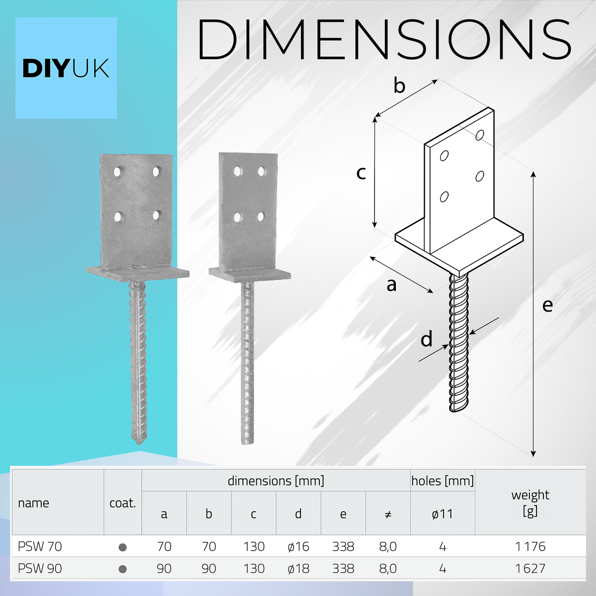 Galvanised Heavy Duty Concealed Bracket Support for Fence & Pergola Posts - Metal Base Brackets for Concrete Installation