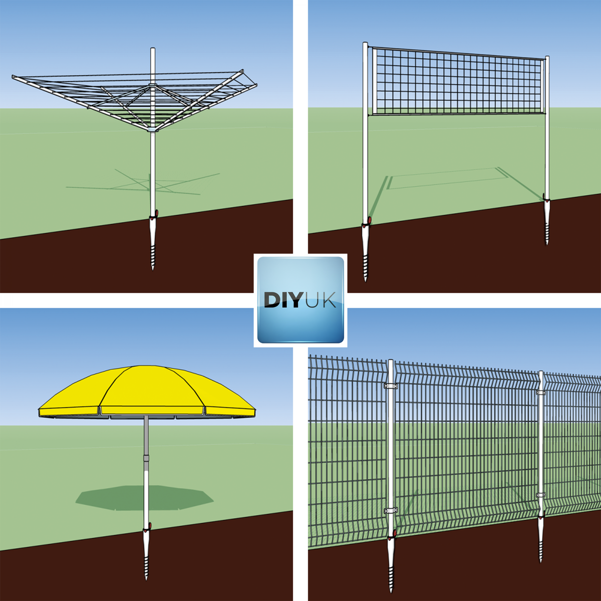 parasol, line, base, spike, umbrella, washing, ground, stand, screw, anchor, heavy, duty