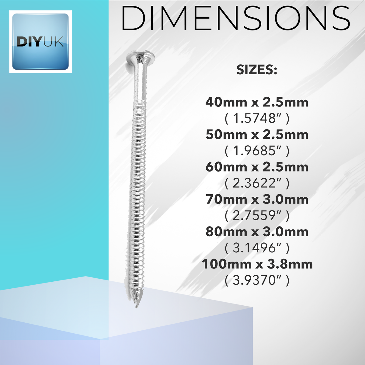 Galvanised Annular Ring Shank Nails - BZP Timber & Decking Nails, dimensions
