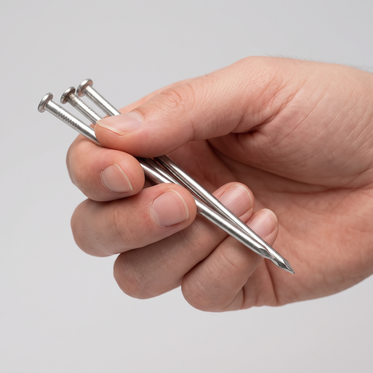 DIYUK Galvanised Zinc-Plated Round Head Nails for Wood, Corrosion Resistant for Outdoor Timber, shown in hand for scale