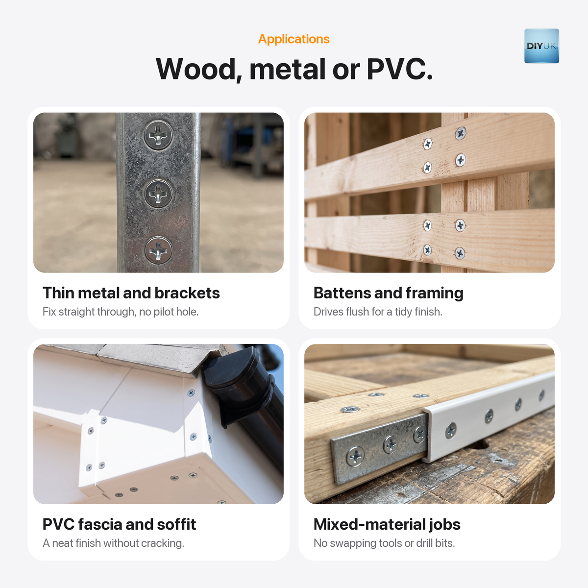 Self-Drilling Countersunk Screws Zinc Plated for Wood, Metal & PVC, applications