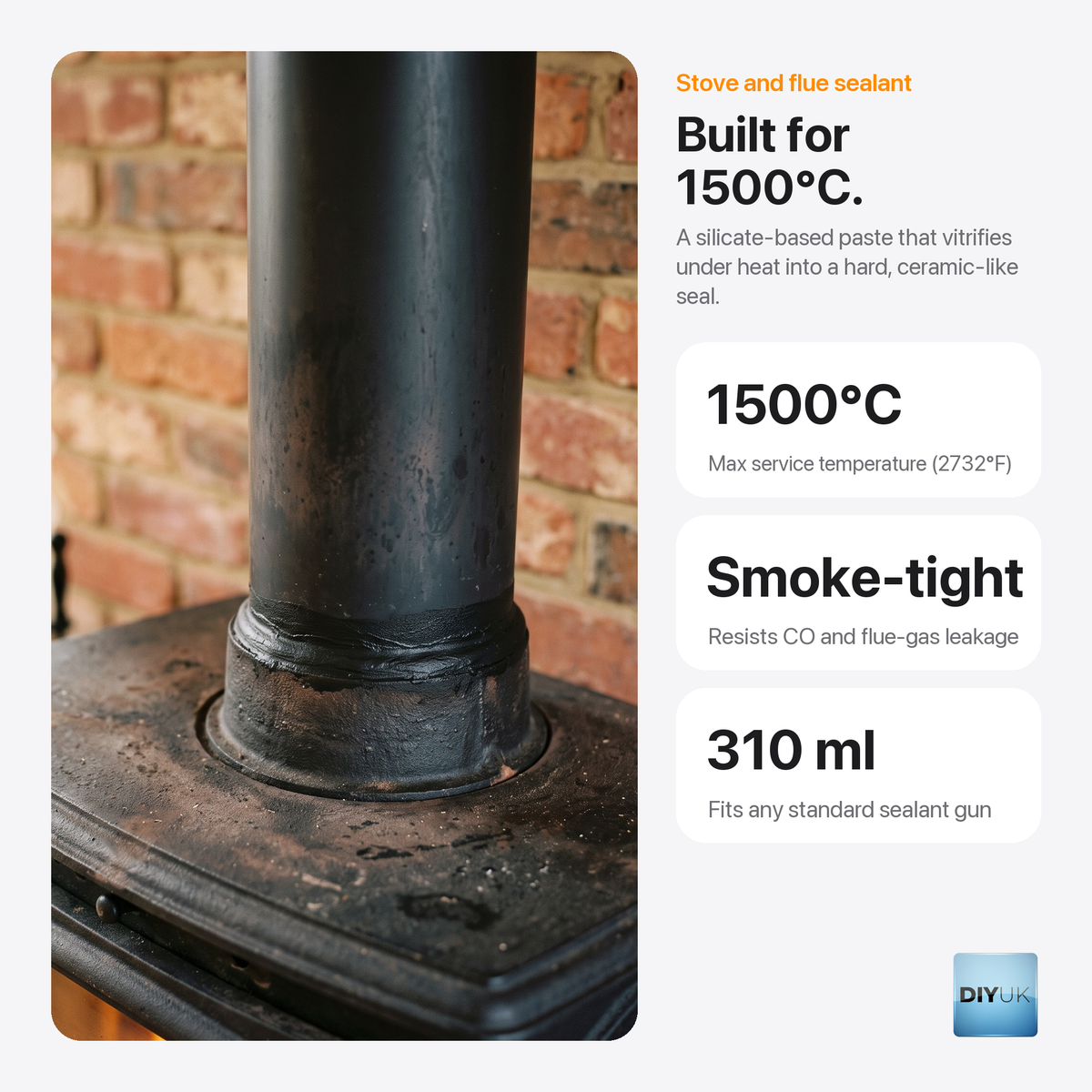 High Temperature Stove & Flue Sealant 1500°C - 310ml Black, key features