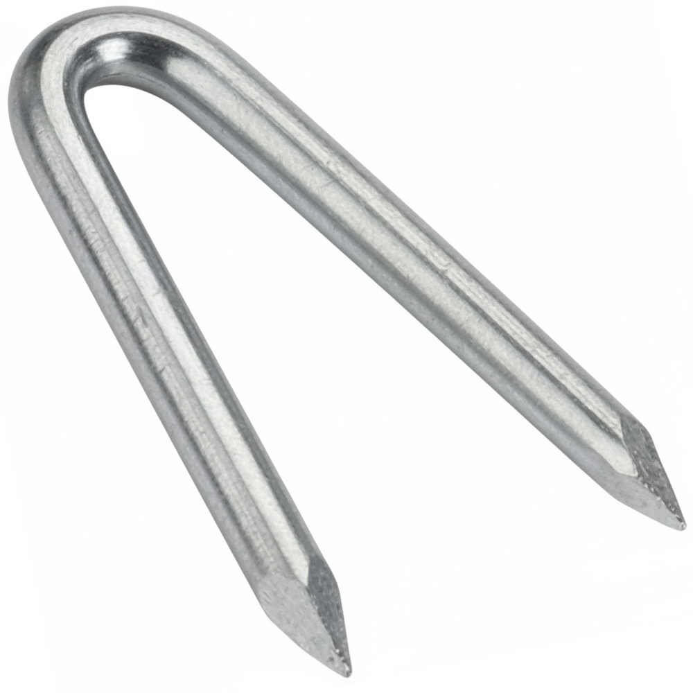DIYUK Zinc Plated Fencing Staples, U-Nails for Wood Posts to Secure Wire Mesh, Netting & Barbed Wire: single U-nail with sharp tapered points