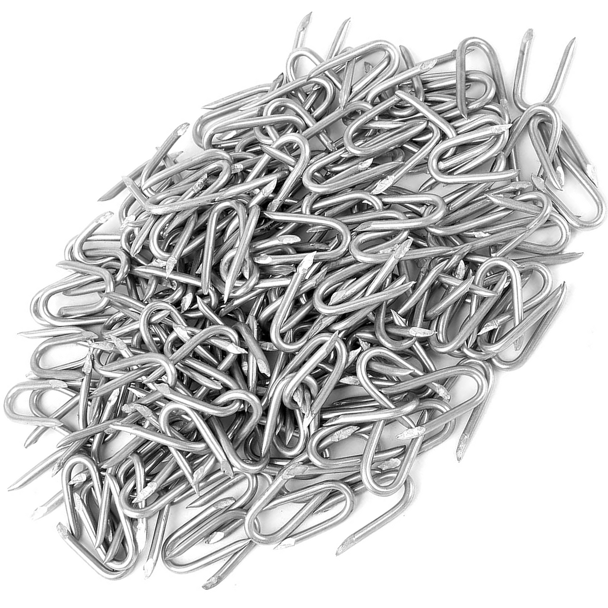 DIYUK Zinc Plated Netting Staple U Nails, U Shaped Wire Tacks for Fencing & Mesh, Fence Pin Staples for Wood Posts: pile of loose U-nails