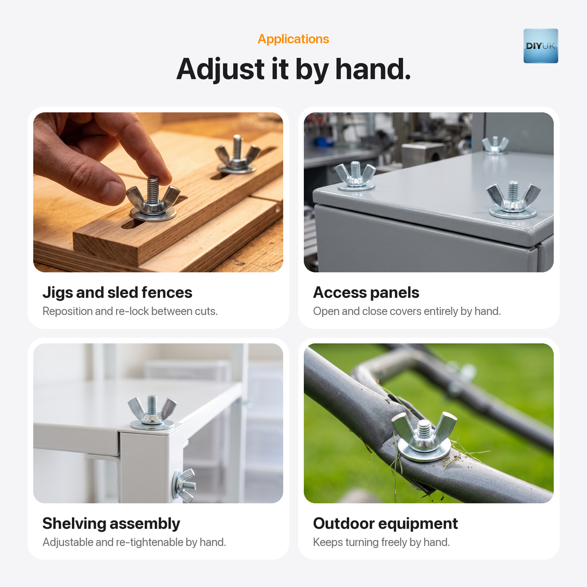 DIYUK Wing Nuts, DIN 315 American Form, applications: jigs and sled fences, access panels, shelving assembly, outdoor equipment