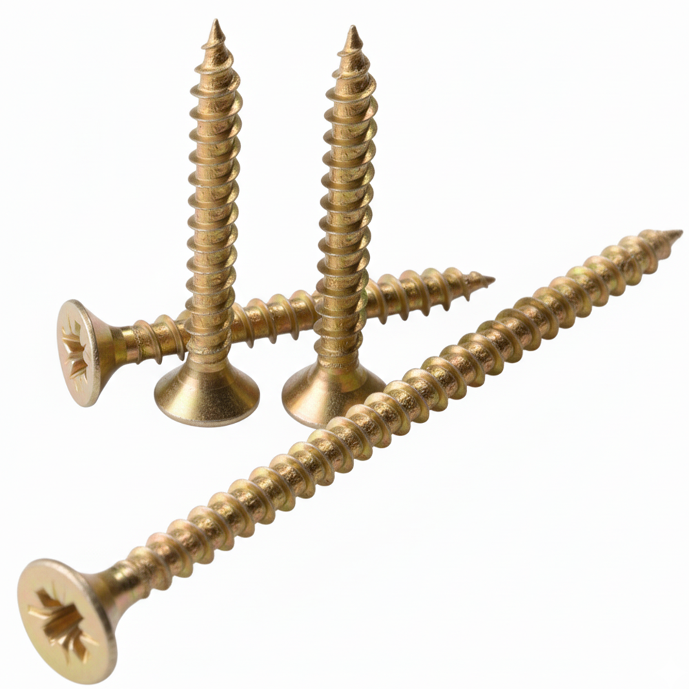 Multi-Purpose Wood Screws Yellow Zinc Passivated (YZP) - Pozi Head Countersunk - High Performance Outdoor Decking, Fencing & Timber Fixings - Rust Resistant - Assorted Sizes (Pack of 20, 100, 200, 500) - DIYUK