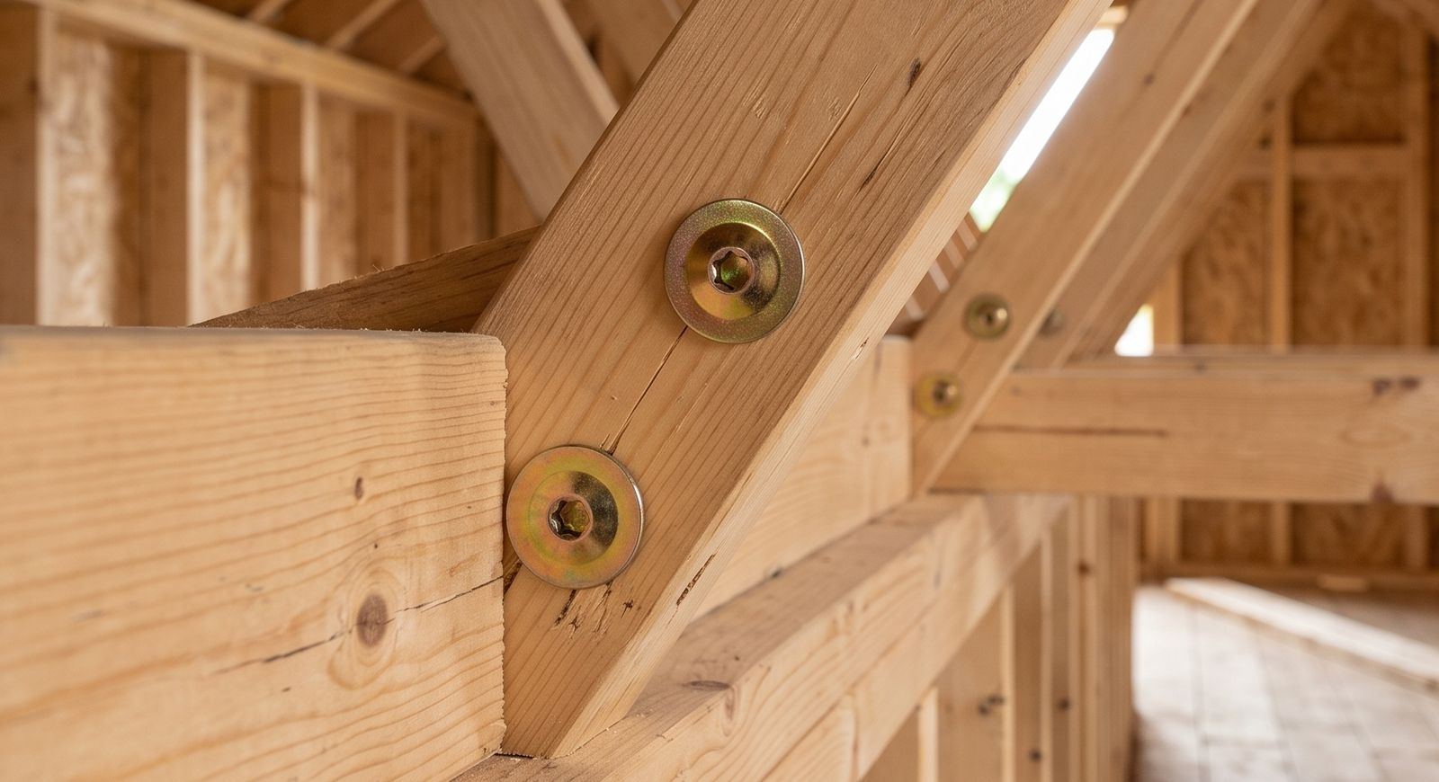 Timber roof framing joined with wafer head screws